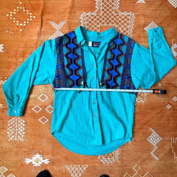 Vintage Panhandle Slim Western Shirt – Turquoise Aztec Print | SZ M | USA Made - Picture 2 of 6